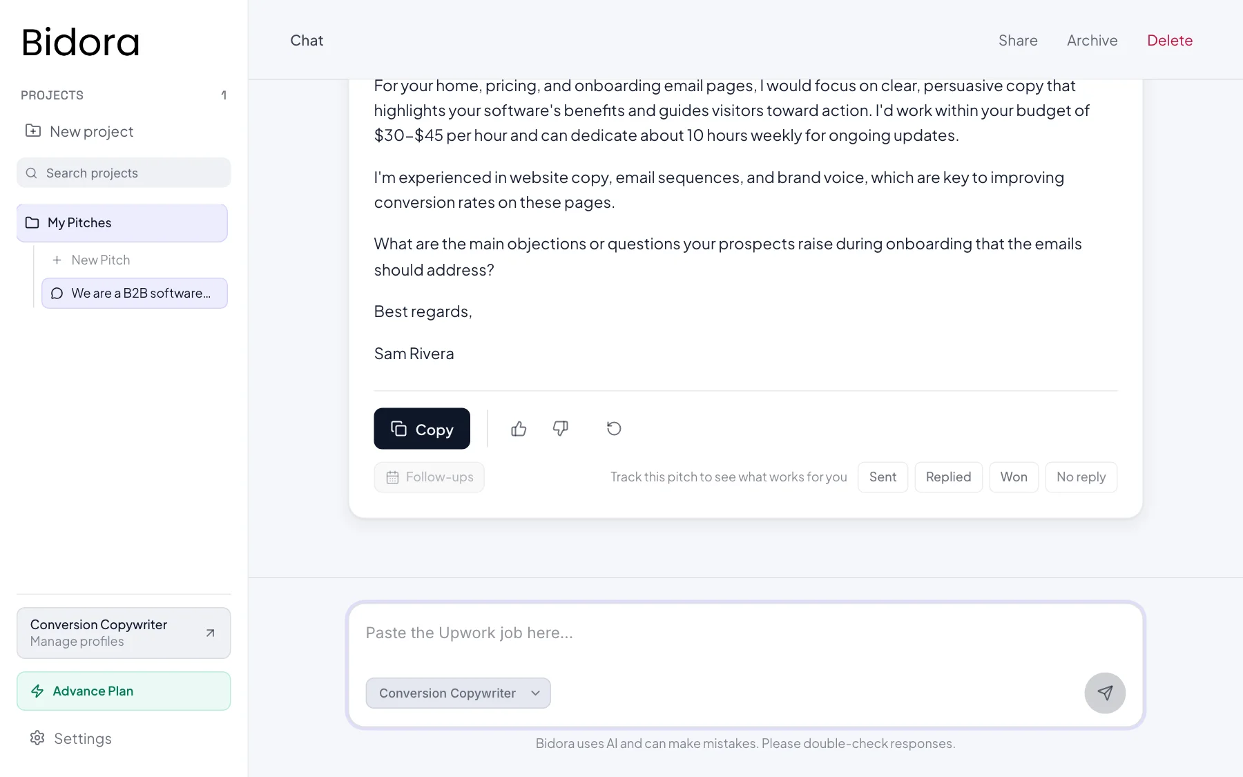 Paste an Upwork job, get a proposal